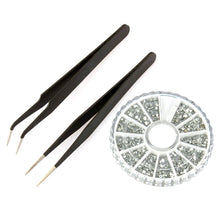 2pcs Gel Nail Art Rhinestones Paillette Nipper Picking Tool & 3600Pcs Nail Art Round Rhinestone Glitter Tip Wheel