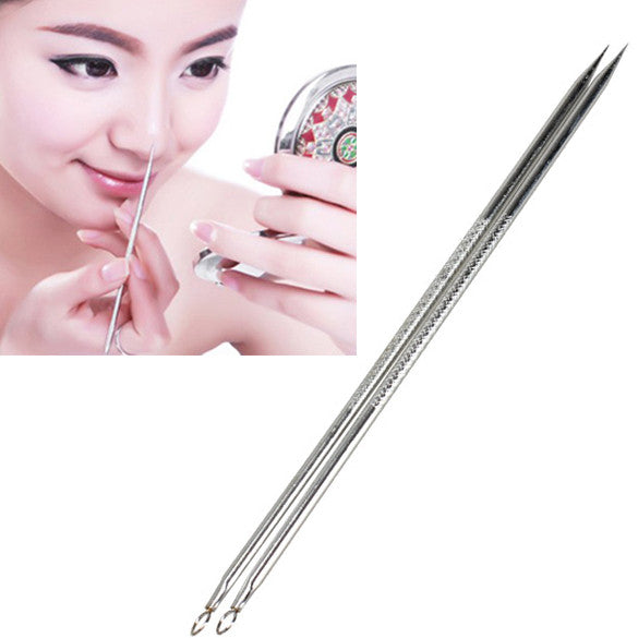 2pcs Silver Blackhead Comedone Remover Acne Blemish Pimple Extractor Tool