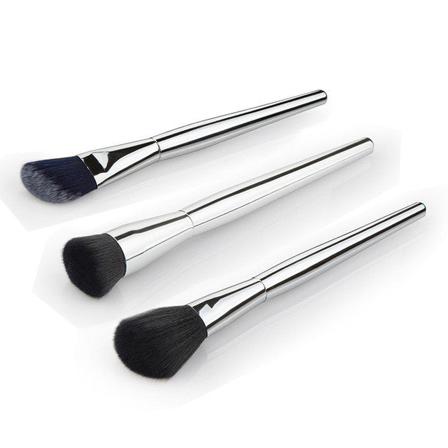 3pcs Flat Oblique Contour Face Blend Foundation Cream Cosmetic Makeup Brush Tools Metal Handle