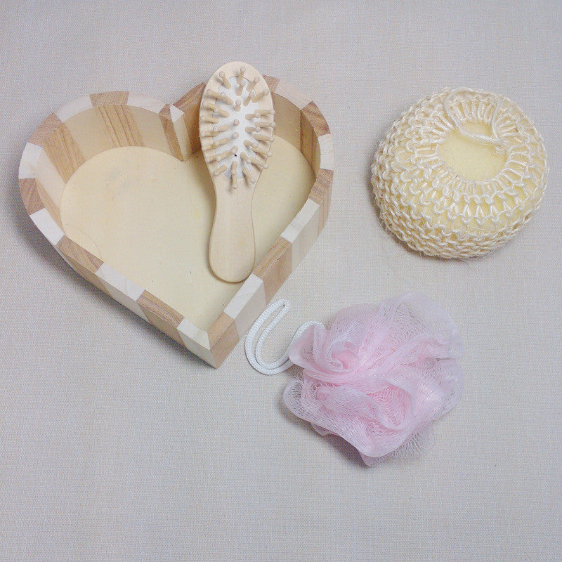 4pcs Soft Exfoliating Back Spa Scrubber Bath Ball + Massage Comb + Shower Sponge + Wood Box Set