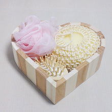 4pcs Soft Exfoliating Back Spa Scrubber Bath Ball + Massage Comb + Shower Sponge + Wood Box Set