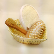 4pcs Soft Exfoliating Back Spa Scrubber Massage Comb + Shower Sponge + Box + Wooden Massager Set