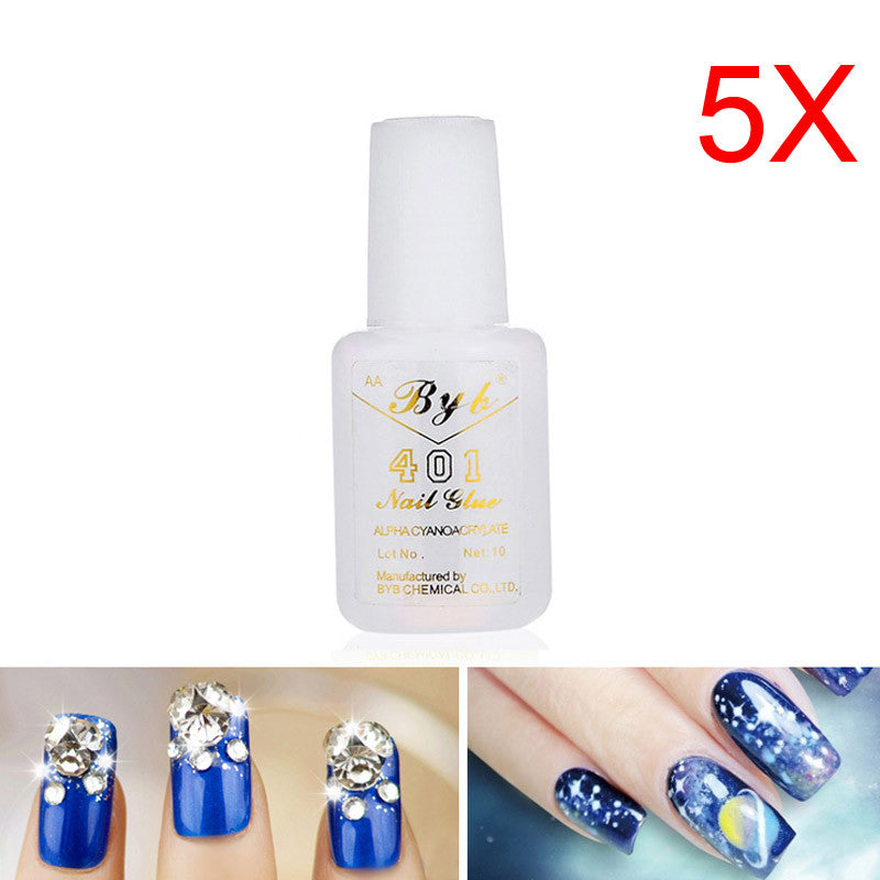 5 PCS 10g Nail Art BYB Strong Glue with BRUSH for Tips Decoration Set