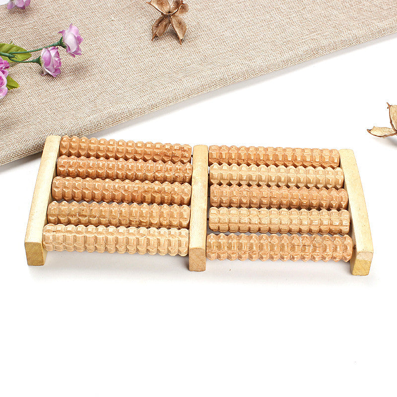 5 Rows Wheel Wooden Massager Wood Roller Foot Massager Relax Relief