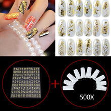 500 French Acrylic False Artificial Nail Art Tips + 108pcs/1 Sheet Flower Nail Stickers Manicure Decals