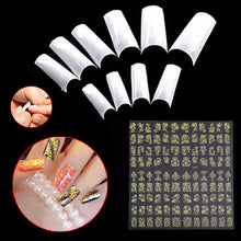 500 French Acrylic False Artificial Nail Art Tips + 108pcs/1 Sheet Flower Nail Stickers Manicure Decals