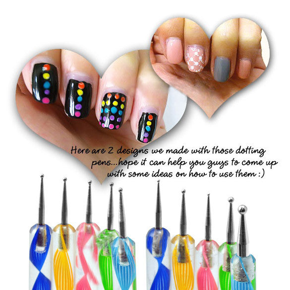 5PCS Nail Art Tool Dotting Painting Marbleizing Pen Double End