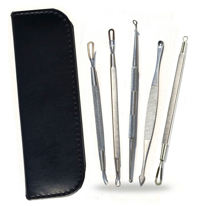 5PCS New Face Care Stainless Steel Skin Remover Kit Blackhead Blemish Acne Pimple Extractor Tool Skin Care Cleanser
