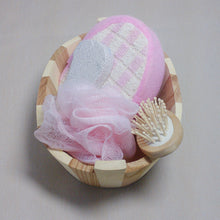 5pcs Soft Exfoliating Back Spa Scrubber Bath Ball + Massage Comb + Shower Sponge + Wood Box + Pumice Stone Set