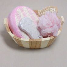 5pcs Soft Exfoliating Back Spa Scrubber Bath Ball + Massage Comb + Shower Sponge + Wood Box + Pumice Stone Set
