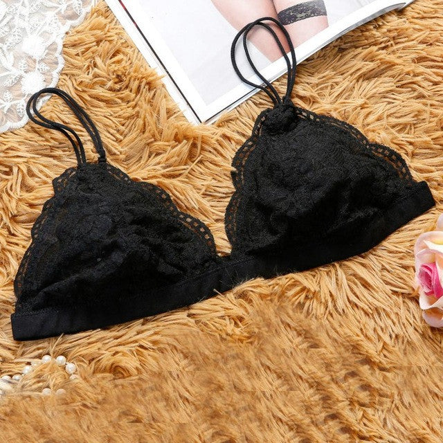 7 Colors Lace Crochet Solid Strap Slim Bralette Camis Crop Top Sexy Vest Beachwear Triangle Bralette Crop Top Mesh lining #1207