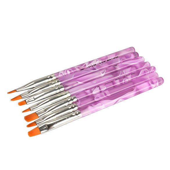 7PCS Acrylic UV Gel Nail Art Tips Painting Brush Pen Builder Handle Tool Purple handle