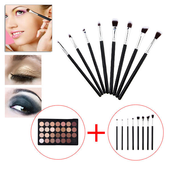 8PCS Make Up Brushes Set + 28 Color Neutral Warm Eyeshadow Palette Eye Shadow Make Up Kit