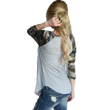 Autumn 2016 Women Basic T Shirts Long Sleeved Casual Loose Camouflage Splice O Neck Pullover Tops Women T Shirt Female