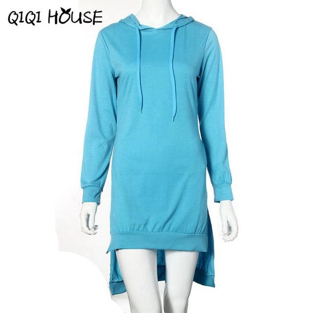 Autumn 2016 Women Hooded Sweatshirt Dress Loose Casual Long Sleeve Irregular Pullover Pockets Vestidos Casuales De Mujer#C818