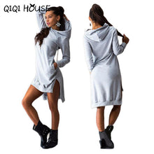 Autumn 2016 Women Hooded Sweatshirt Dress Loose Casual Long Sleeve Irregular Pullover Pockets Vestidos Casuales De Mujer#C818