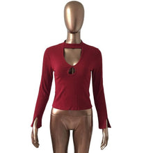 Autumn 2016 Women Sexy Chocker V-Neck Bodysuit Tops Basic Long Sleeve Blouse Hollow Out Top Ropa Mujer#C923