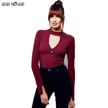 Autumn 2016 Women Sexy Chocker V-Neck Bodysuit Tops Basic Long Sleeve Blouse Hollow Out Top Ropa Mujer#C923