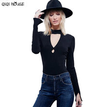 Autumn 2016 Women Sexy Chocker V-Neck Bodysuit Tops Basic Long Sleeve Blouse Hollow Out Top Ropa Mujer#C923