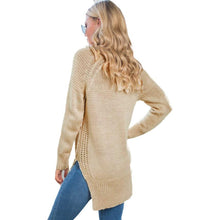 Autumn And Spring Fahsion 2016 Women Pullover V Neck Long Sleeve Knitted Size Split Long Tops Sweater Loose Casual WOmen Sweater