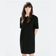 Autumn New Women Square Cololar Dress Black Short Sleeve Plus Size Straight Preppy Style Solid Vestidos 70034