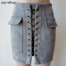 Autumn Skirts Womens Cross Bandage Suede Fabric Mini Skirt Slim Seamless Stretch Tight Elegant Skirt Saia Longa#C907