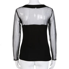 Autumn Spring 2016 Women Sexy Tops Balck Backless Net Yarn Patchwork Long Sleeve T-Shirt Fmeale Tee Tops Women Clothing