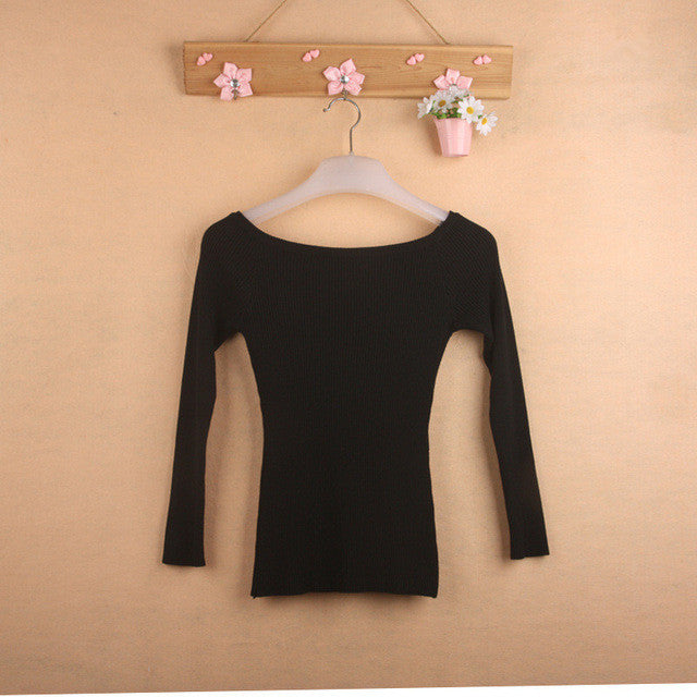 Autumn and Winter Basic Women Sweater Strapless Slash Neck Knitting Sweater Top Thread Slim70058