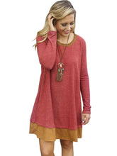 Back Lace Up Patchwork Long Sleeve Loose Shift Dress Boho Women Casual Autumn Dress Bohemian Style Dress 2016 New Arrival