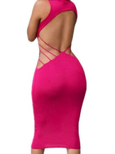 Backless Open Back Open Midi Dress Solid Color Red Grey Sexy Club Party Dresses Womens Summer 2016 Plus Size