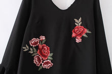 Backless Women Blouses Butterfly Sleeve Embroidery Red Rose Elegant Crop Blouse Sweety Blouse Blusa Bordada#121