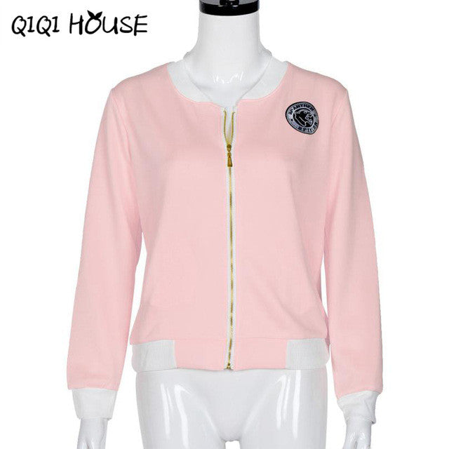 Baseball Jacket Women Pink Coats Solid Zipper Chaqueta 2016 Autumn Fashion Wear Basic Campera Mujer#C817