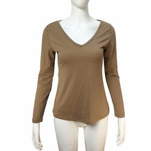 Basic T-Shirt Women V-Neck Long Sleeve Casual Shirt Autunb Spring Solid Slim Shirt Top Camiseta Femenina#112