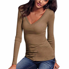 Basic T-Shirt Women V-Neck Long Sleeve Casual Shirt Autunb Spring Solid Slim Shirt Top Camiseta Femenina#112