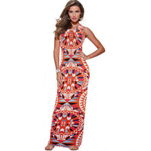 Beach Bodycon O-neck Sheath Dress Women Sexy Ankle-Length Vestidos Sleeveless Plus Size Print Dresses 70228