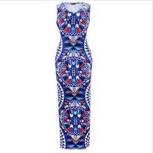 Beach Bodycon O-neck Sheath Dress Women Sexy Ankle-Length Vestidos Sleeveless Plus Size Print Dresses 70228