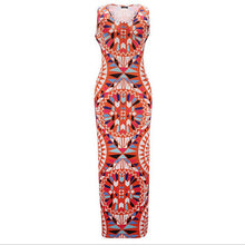 Beach Bodycon O-neck Sheath Dress Women Sexy Ankle-Length Vestidos Sleeveless Plus Size Print Dresses 70228