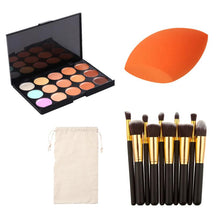 Best Price! 15 Color Concealer Palette+1 PC Sponge Puff + 10 PCS Cosmetic Makeup Brushes +1 PC String Makeup Bag