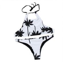 Bikinis Women Bandage Crop Top Printing Beach Coconut Tree Backless Halter Top Strappy Bralette Short Bustier Top#B721