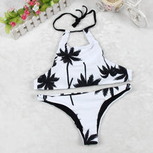 Bikinis Women Bandage Crop Top Printing Beach Coconut Tree Backless Halter Top Strappy Bralette Short Bustier Top#B721