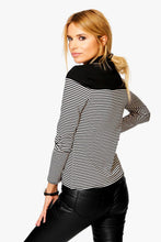 Black And White Striped Shirt Patchwork High Neck Blouse Knitted Long Sleeve Top Women Tops And Blouses 2016 New