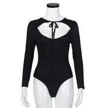 Black Bodysuit Long Sleeve Hollow Out Sexy Rompers For Women Slim One Piece Bodysuits For Women#A11