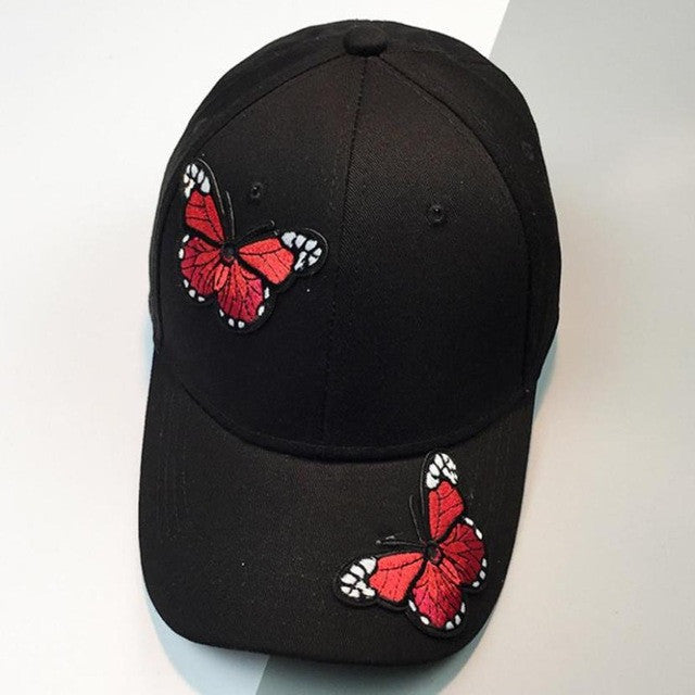 Black White Embroidery Butterfly Snapback Cap 2017 New Fashion Cotton Adjustable Baseball Cap High quality Gorras Bone #01