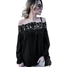 Black blusen women 2017 Lace Splice Blouses Summer Off Shoulder blouse Lace Long Sleeve Tops Casual Blouses #43
