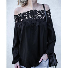 Black blusen women 2017 Lace Splice Blouses Summer Off Shoulder blouse Lace Long Sleeve Tops Casual Blouses #43