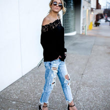 Black blusen women 2017 Lace Splice Blouses Summer Off Shoulder blouse Lace Long Sleeve Tops Casual Blouses #43