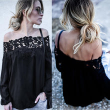 Black blusen women 2017 Lace Splice Blouses Summer Off Shoulder blouse Lace Long Sleeve Tops Casual Blouses #43