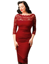 Blooming Jelly Lace Patchwork Dress Red O-Neck Pencil Dress Mid-calf Vintage Summer Dresses 2017