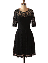 Blooming Jelly Lace Tunic Swing Dress Black Half Sleeves Dress Elastic Women Dresses 2017