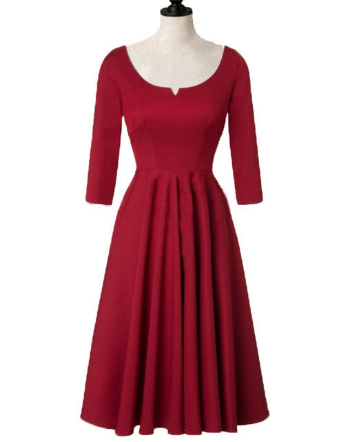 Blooming Jelly Long Tunic Elastic Swing Dress 3/4 Sleeves Red Fitted Dresses For Women Vintage Dress